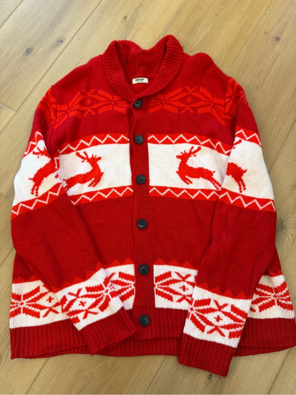 Red Shawl Collar Reindeer Cardigan Sweater - Unbranded